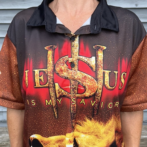Unbranded | “JESUS IS MY SAVIOR” Polo T-shirt Lion Nails Cross XL - Picture 5 of 6